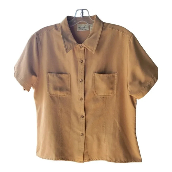 Kathie Lee Collection short Sleeve Mustard Button Down Vintage Large - Picture 4 of 10